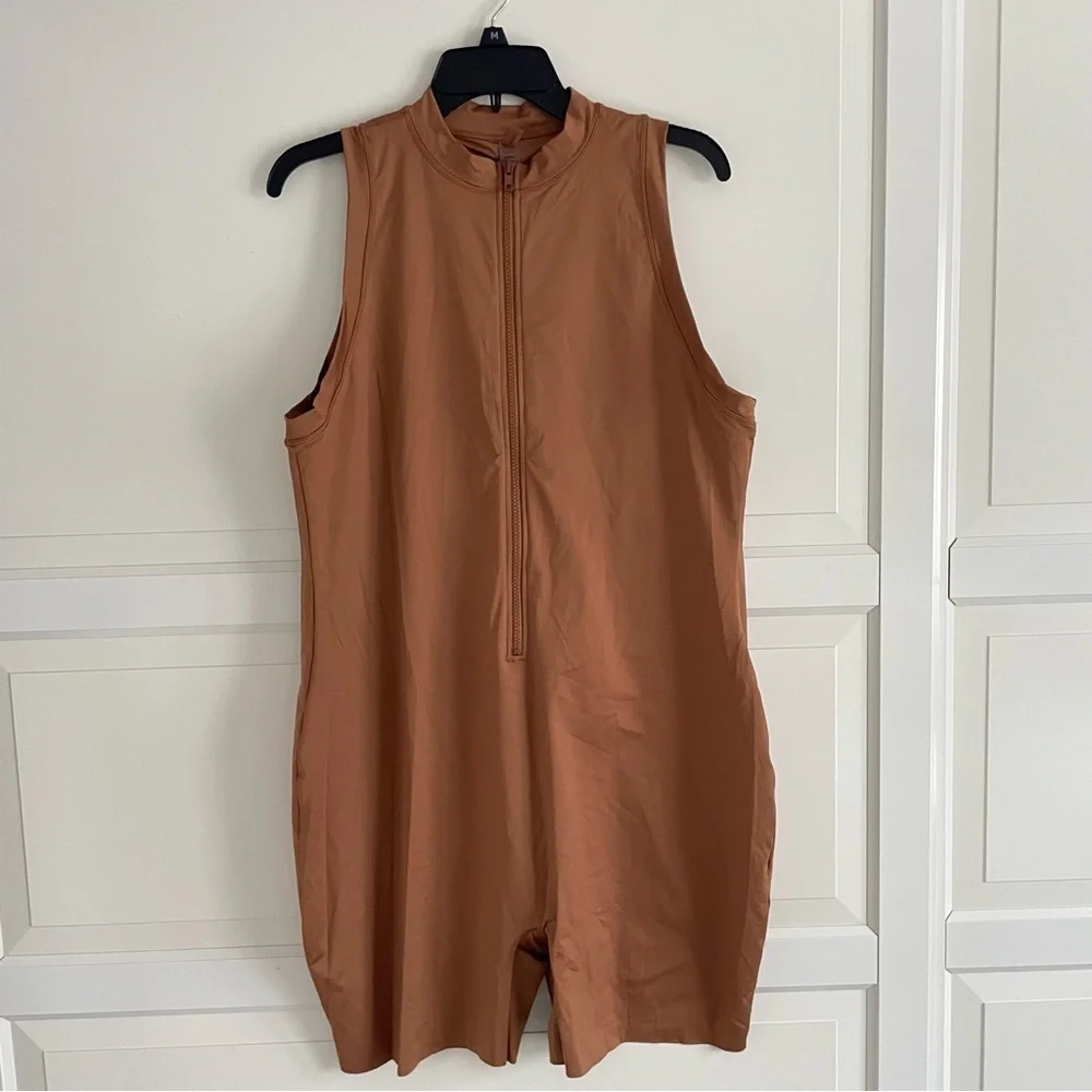 New! Skims Swim Mock Neck Cycle Suit One Piece in Almond nwt 30614